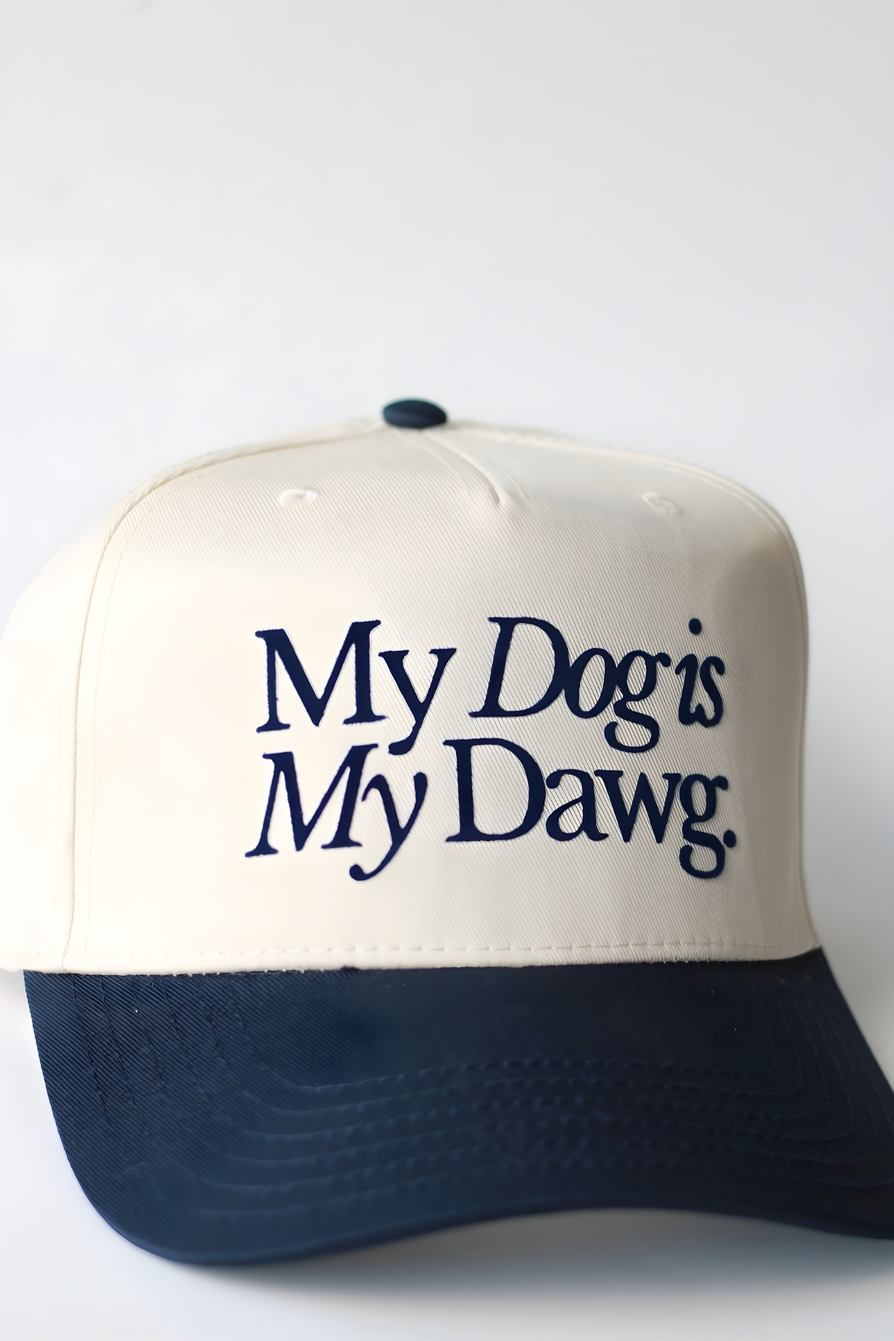 MY DOG IS MY DAWG CAP (NAVY BLUE & NATURAL)