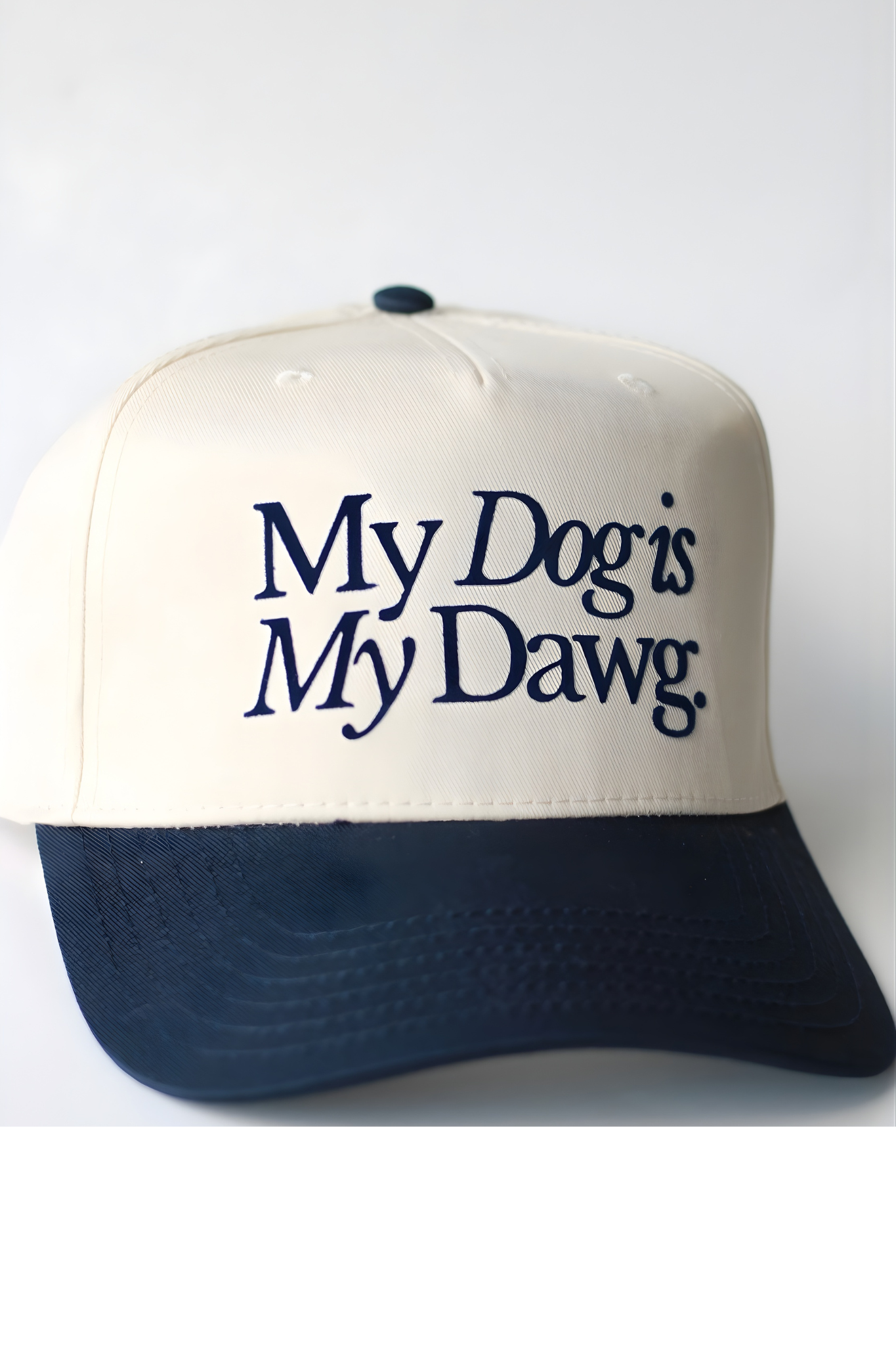 MY DOG IS MY DAWG CAP (NAVY BLUE & NATURAL)