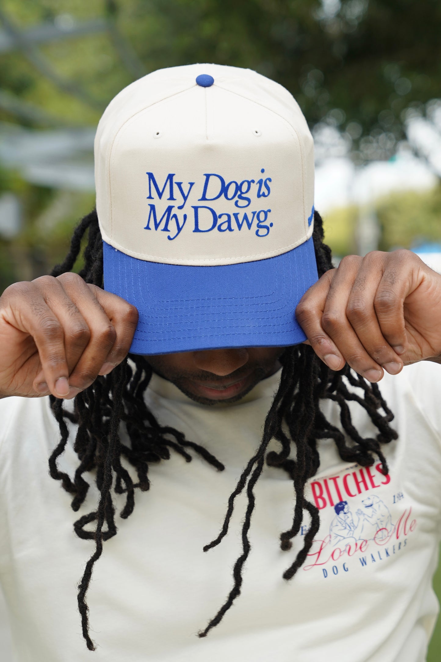 MY DOG IS MY DAWG CAP (ROYAL BLUE & NATURAL)